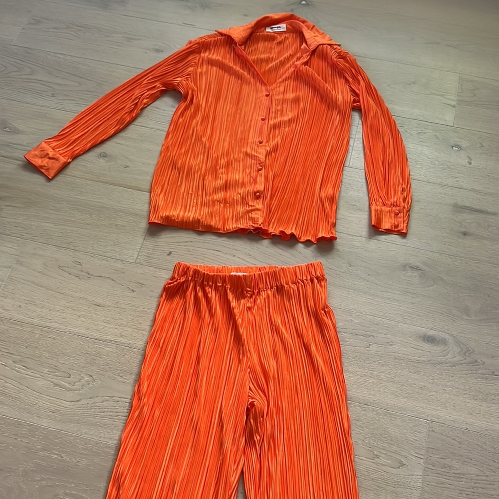 SHOWPO Orange plisse two piece set
